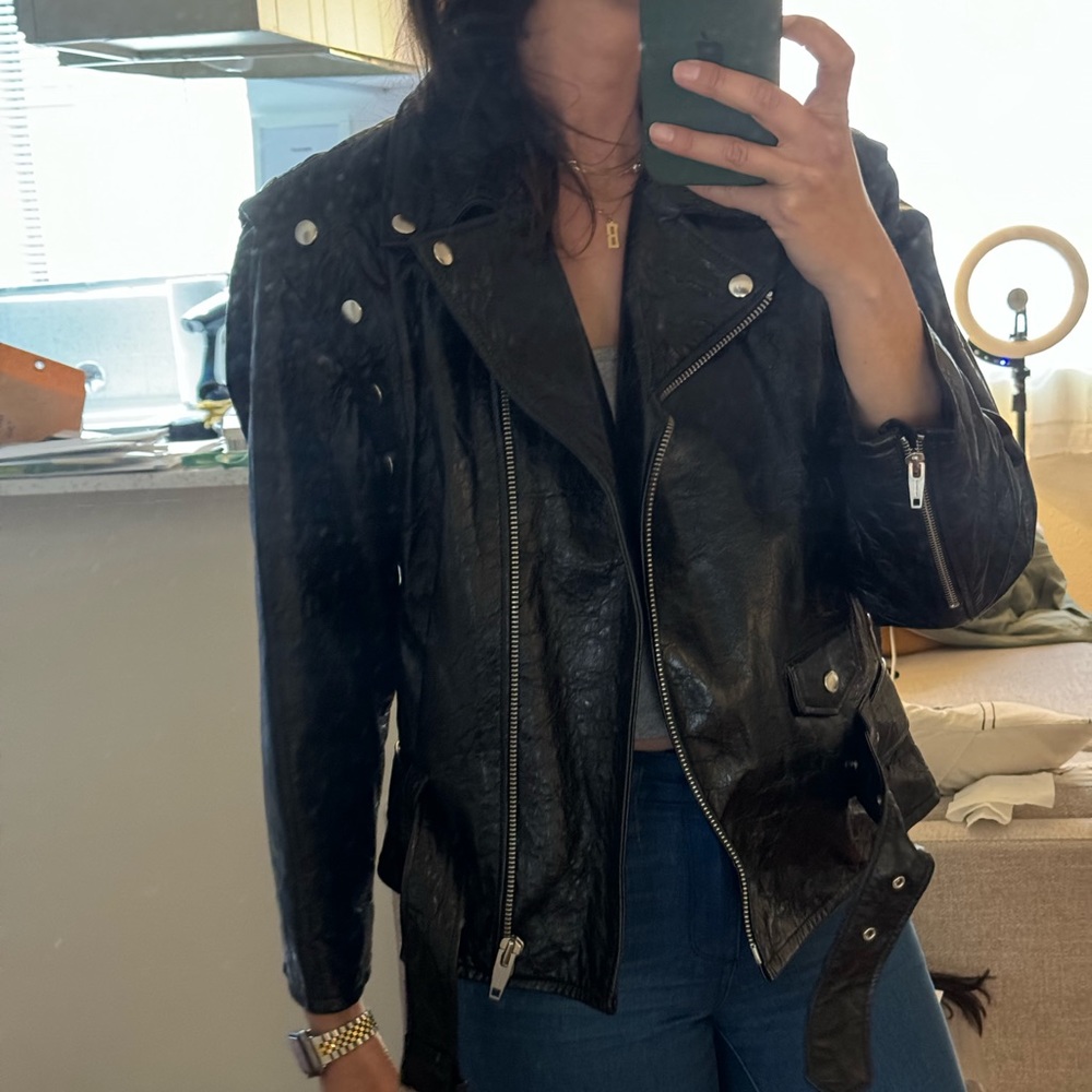 The kooples oversized bomber leather jacket. Black. Studded size small